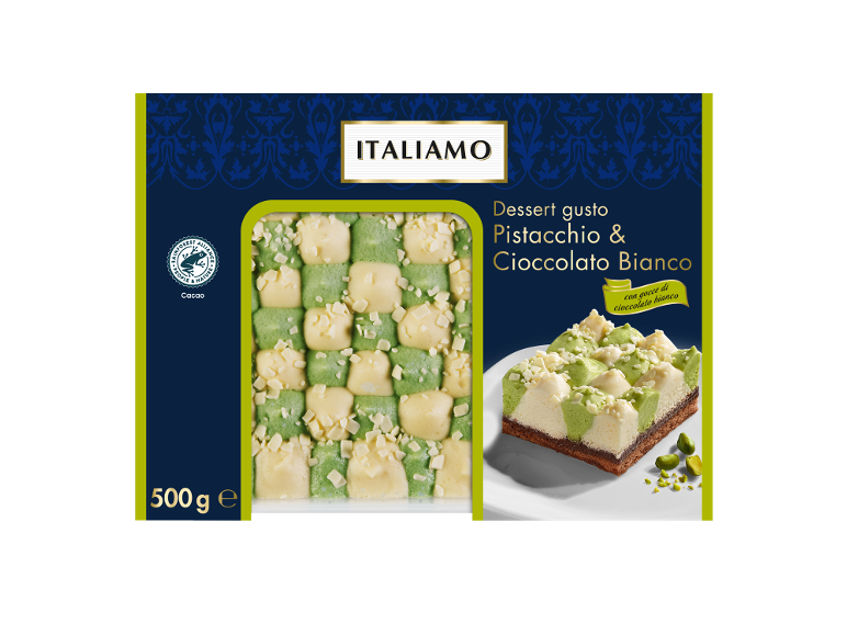 Pistachio & White Chocolate Dessert with white chocolate drops, 500g.