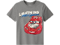 Grey kids' t-shirt with a red race car print and 'Lightning McQueen' text.