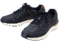 Pair of navy blue sneakers with brown accents and white soles.