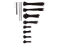 Various packs of black cable ties in different sizes, with individual ties on the left.