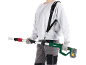 Person holding a cordless telescopic pole pruner with a shoulder strap.
