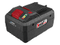 Black power tool battery with red buttons and a charge indicator.