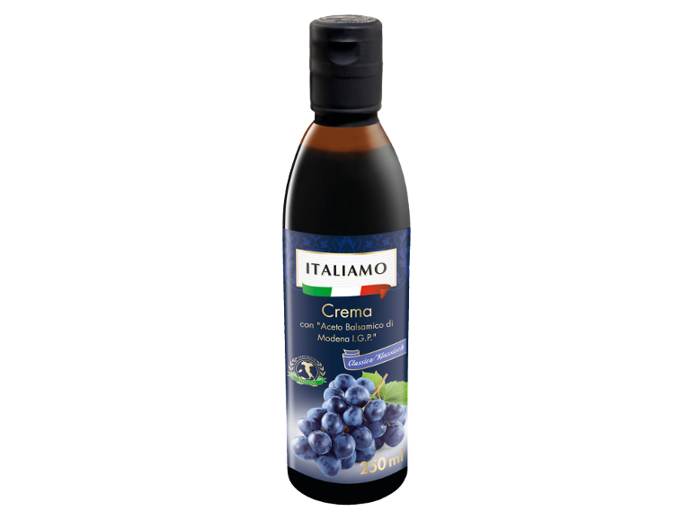 Bottle of balsamic vinegar cream from Modena I.G.P. with grapes, 250 ml.