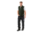 Man in dark green vest and black work trousers.