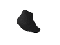 A black ankle sock with a white logo on the bottom.