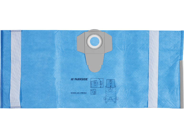 Blue vacuum filter bag with installation instructions