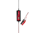 Black and red car charger with an LCD screen and battery clamps.