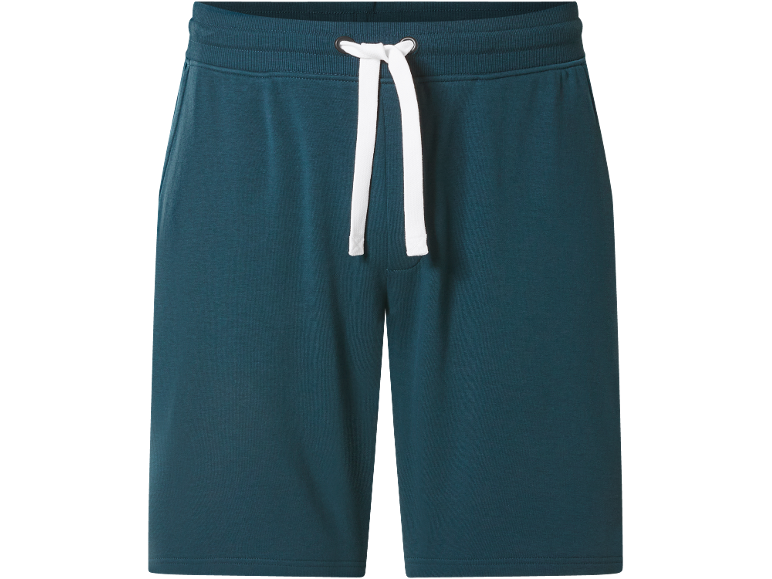 Men's turquoise sports shorts with a white drawstring at the waist.