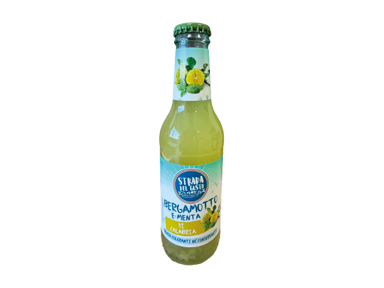 Strada del Gusto bergamot and mint drink bottle from Calabria.