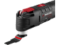 Black and red multi-tool with a saw blade attachment.