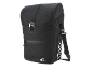 Black bicycle bag with buckle closure and reflective details.