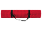 Red exercise mat, rolled up and secured with black straps, with text 479397_2410.