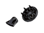 Black hair dryer diffuser and concentrator on a black background.