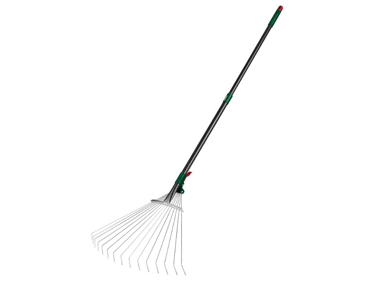 Adjustable leaf rake with a telescopic handle.
