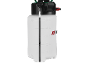 White sprayer with a measuring scale from 1 to 5 liters and a black lid.