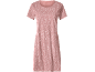 Pink short-sleeved dress with a white dotted pattern.