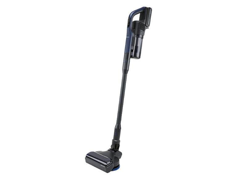 Dark blue 2-in-1 cordless stick vacuum cleaner with mop function.