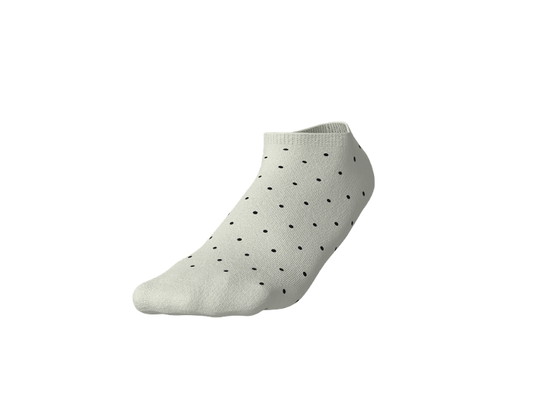 White ankle sock with black polka dots.