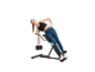 Woman exercising with a dumbbell on an abdominal bench.