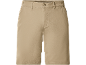 Khaki shorts with an elastic waistband and side pockets.