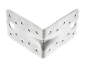 Metal corner bracket for furniture or construction, with numerous screw holes.