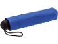 Blue foldable umbrella with black handle and cord