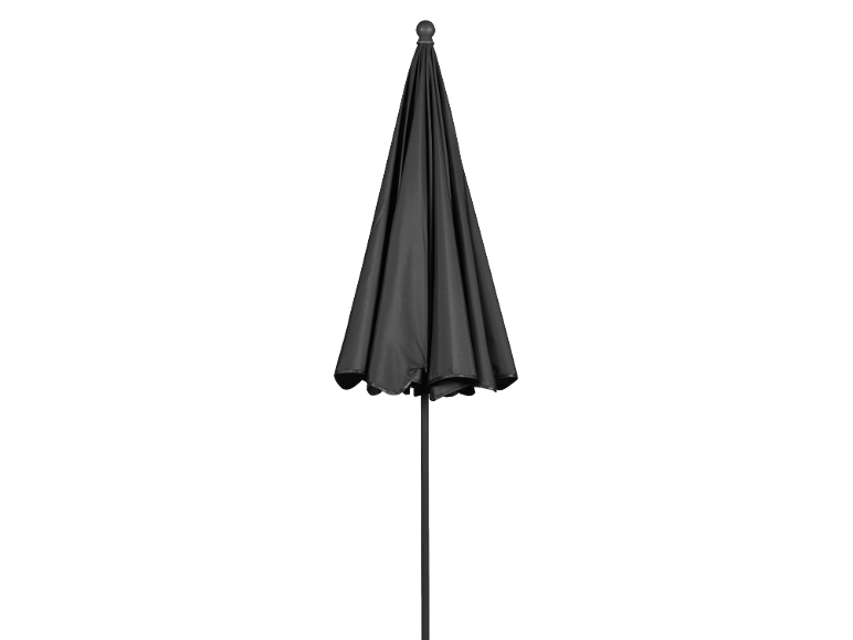 Folded black patio or garden umbrella.