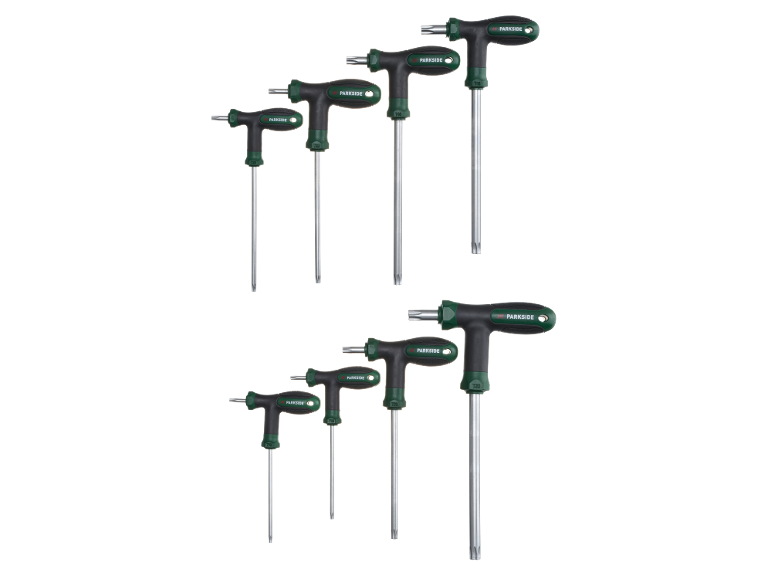 Two sets of T-handle Torx screwdrivers, each with five different sizes.