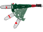 Green electric chainsaw with three positions, demonstrating its versatility.