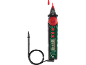 Digital pen multimeter with a display and buttons, black with red and green accents.