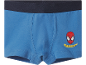 Blue children's boxer shorts with a superhero mask design and yellow text.