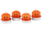 Four Halloween pumpkin-shaped tea lights with smiling faces