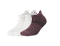Three pairs of low-cut sports socks, two white and one burgundy.