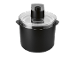 Black ice cream maker with a transparent lid and a black motor unit on top.