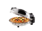 White electric pizza oven with a vegetable pizza inside.