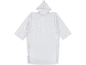 Transparent disposable rain poncho with a hood.