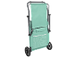 Foldable beach trolley in mint green with wheels and storage pockets.