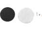 Black polishing pad, white wool pad, and metal accessories.