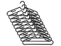 Stack of black plastic clothes hangers, layered on top of each other.