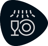 Dish drying icon with a glass and a plate under air lines.