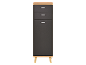 Modern grey chest of drawers with three drawers and light wooden legs.