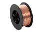 Spool of copper welding wire on a black background.