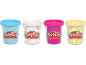 Four containers of colorful modeling compound with confetti.