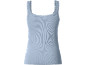 Light blue ribbed camisole with lace details on the shoulders and neckline.