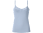 Light blue women's spaghetti strap top with lace neckline