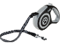 Retractable dog leash in grey and black with a paw print pattern.