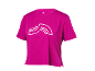 Fuchsia short-sleeved sports t-shirt with a white logo on the chest.