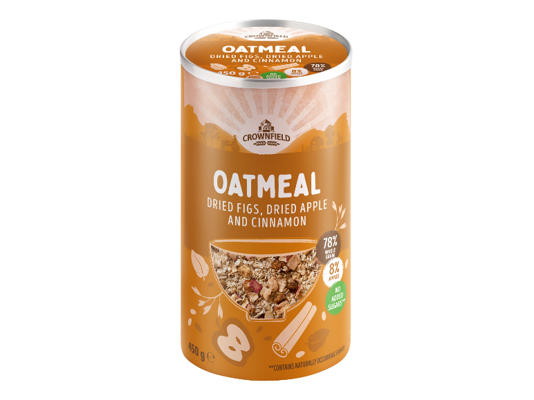 Oatmeal with dried figs, apple, and cinnamon, 450 g, no added sugars.