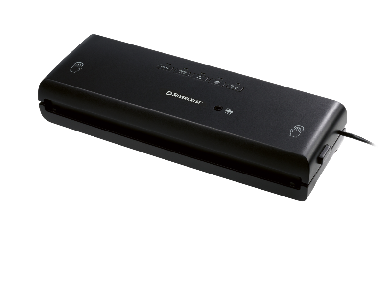 Black vacuum sealer with buttons and a logo on top.