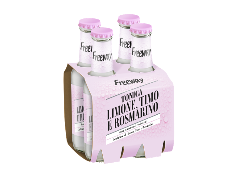 Pack of 4 bottles of lemon, thyme, and rosemary tonic, without preservatives or colorants.